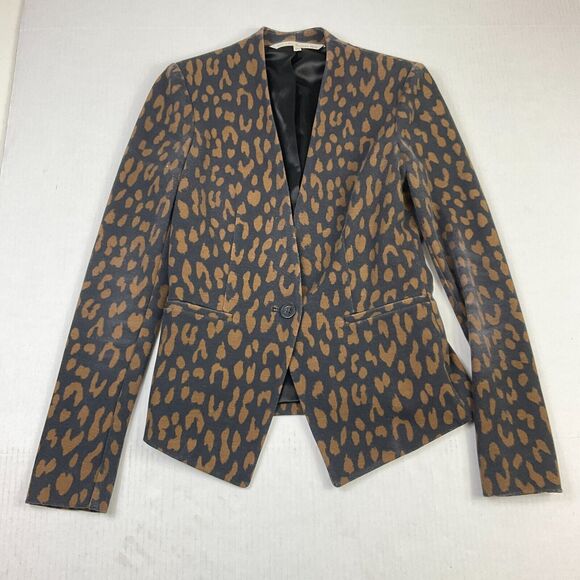Rachel Roy Womens Blazer Cheetah Print Button Front Long Sleeve Jacket Size XS - Picture 1 of 12